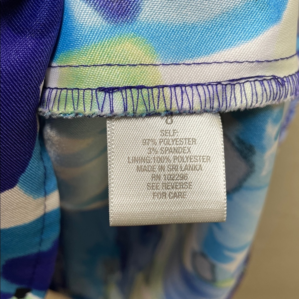 DRESSBARN Purple & Blue Watercolor Floral Empire Waist A-Line Skirt Size 8 - Picture 7 of 11